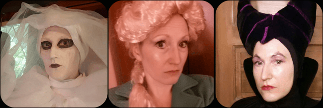 my last 3 Halloween costumes: Ghost, Elsa, and Maleficent