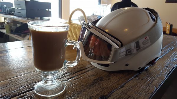 A boozy drink and a ski helmet